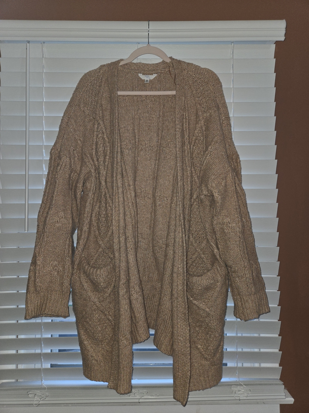 Cozy Open-Front Cable Knit Cardigan Sweater - Taupe Size XXL